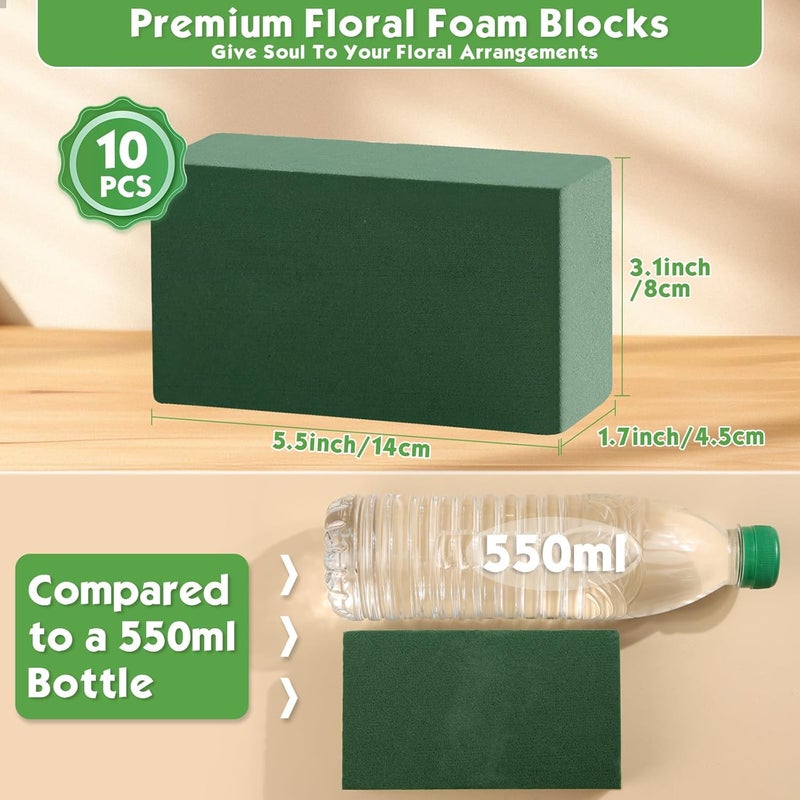 MAPVOLUT Store 10 قطع كتل رغوة زهور صغيرة 5.5” × 3.1” × 1.7”، مع 2 لفات شريط زهور مقاوم للماء - 12 مم × 65.62 قدم، لترتيبات الزهور الطازجة أو الاصطناعية، DIY زفاف، ديكور منزلي، والحرف اليدوية - Image 3